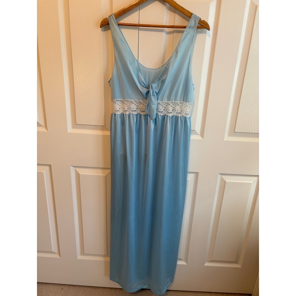 Vintage Formfit Rogers Blue Lace Empire Waist Nightgown Made in USA Large 18